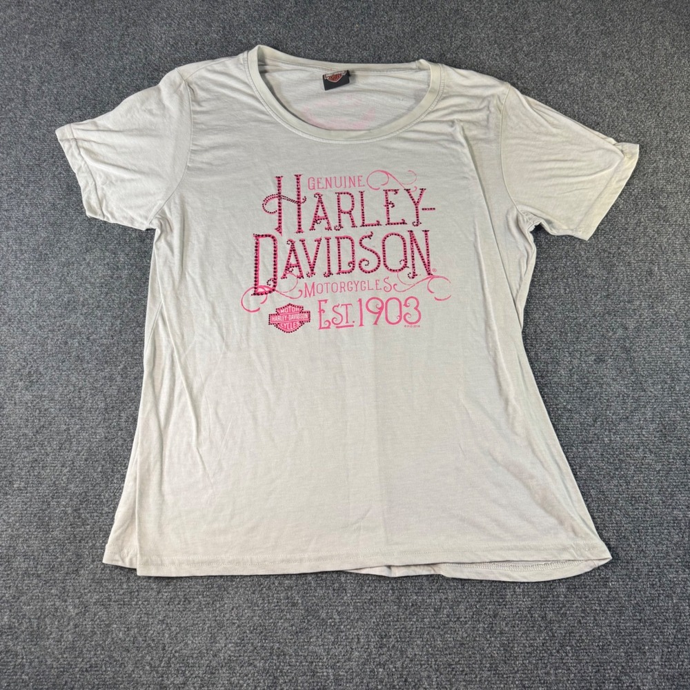 Harley-Davidson Womens 3XL Pink Rhinestone Graphic Tee St. Joe MO Gray T-Shirt